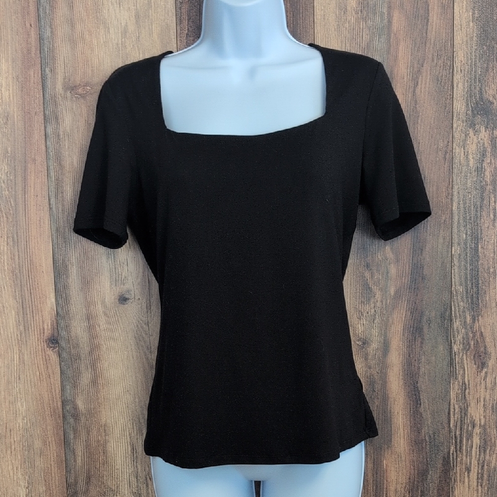 NWT H&M Elegant Black Square Neck Blouse Tee M               -728J